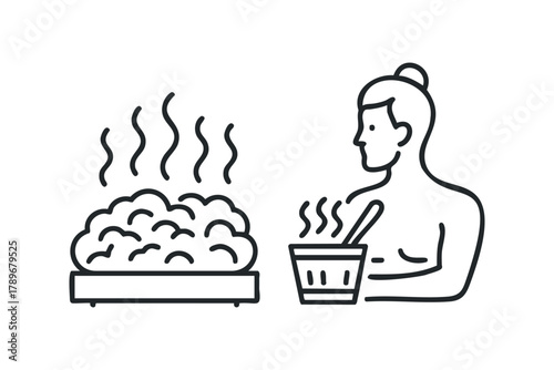 Steam bath icon with person and sauna stove