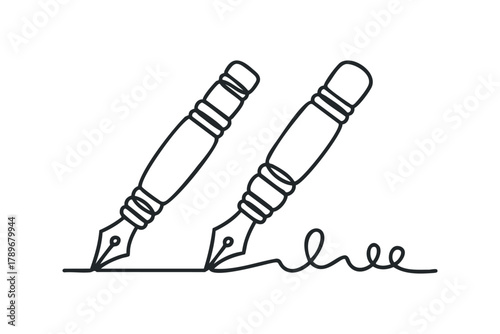 Two fountain pens writing on paper with ink