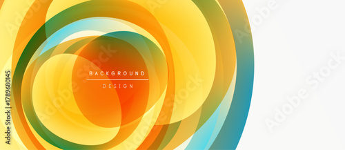 Abstract layers create vibrant circular design. Yellow, orange, green, teal hues blend smoothly. Modern background element for projects.