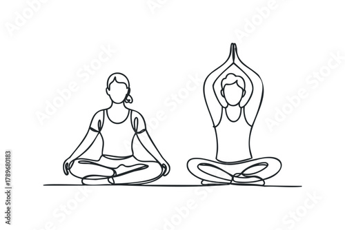 Two figures in meditation poses with single line drawing