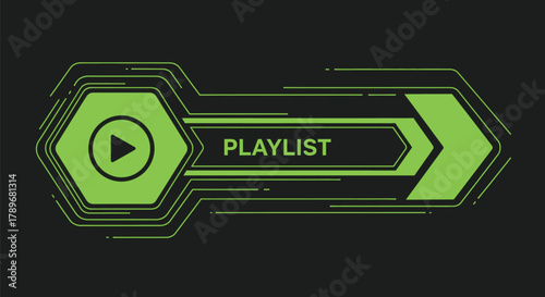 Playlist button design green neon style for video streaming service