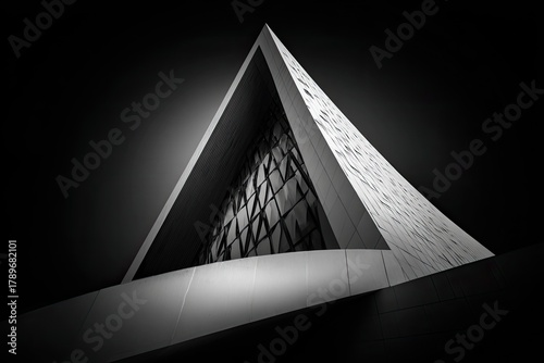 A minimalist architectural study in monochrome, featuring a striking triangular shape, contrasted sharply