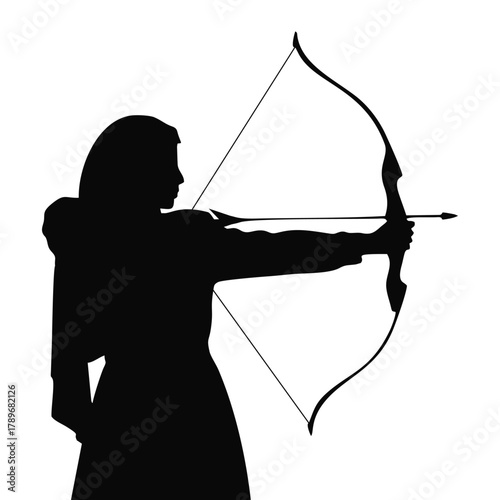 silhouette of a woman with a veil doing archery