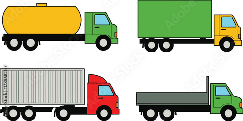 Trucks illustration vector art transportation vehicles delivery set