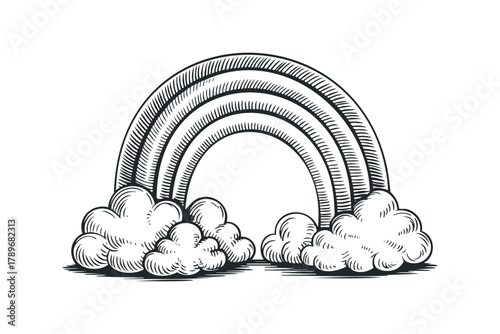 Sketchy Rainbow Arc Above Puffy Clouds