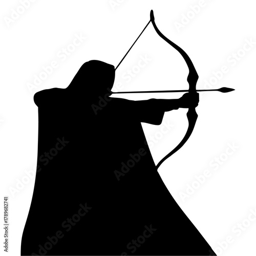 silhouette of a woman with a veil doing archery