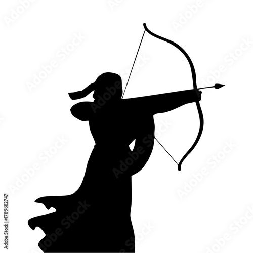 silhouette of a woman with a veil doing archery