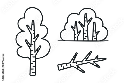 Three line art elements of nature objects