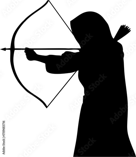 silhouette of a woman with a veil doing archery