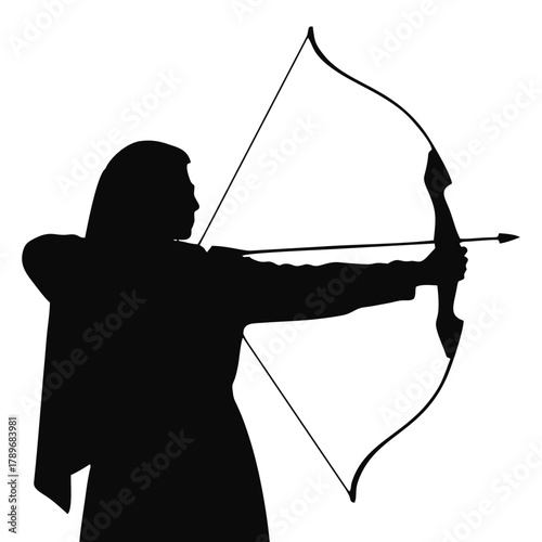 silhouette of a woman with a veil doing archery