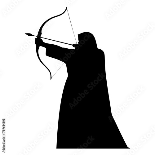 silhouette of a woman with a veil doing archery
