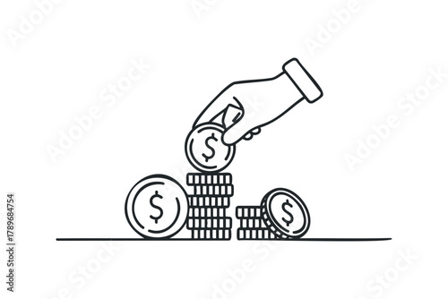 Hand placing coin on stack of money