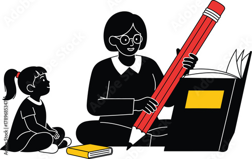 Teacher reading book to student education illustration learning