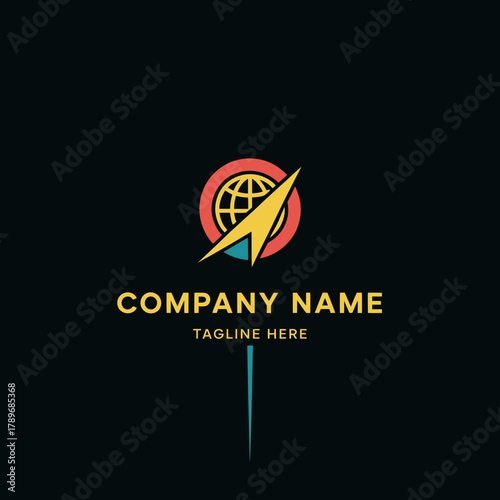 A modern logo design featuring a globe and an arrow, symbolizing global connection, dynamism, and the business's forward-looking vision for its audience and clients.