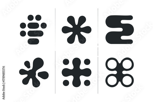 Abstract organic shapes and geometric forms on white