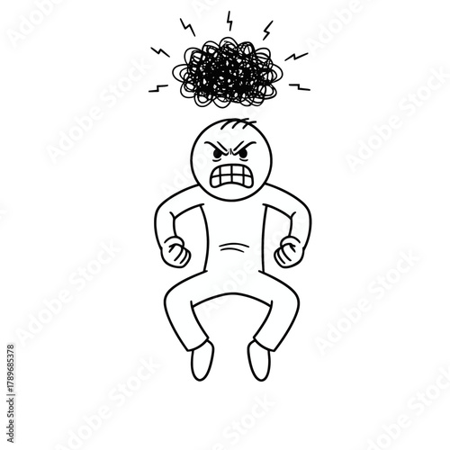 Stickman shouting with messy scribble cloud representing mental stress, anger, and burnout.