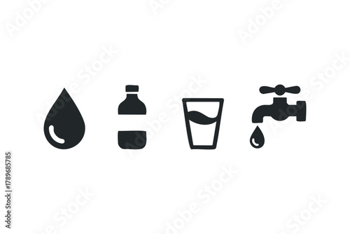 Water drop bottle glass faucet icons