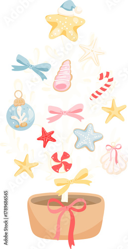 Pastel Christmas Tree Ornaments Illustration