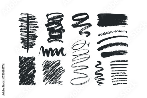Black Ink Brush Strokes and Smudges Isolated on White