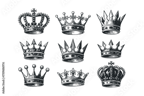 Collection of ornate imperial crowns with intricate details