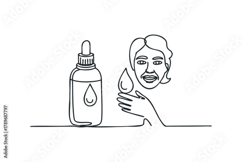 Face serum bottle with dropper and human face