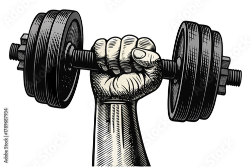 Hand holding a heavy black dumbbell, representing fitness and strength training