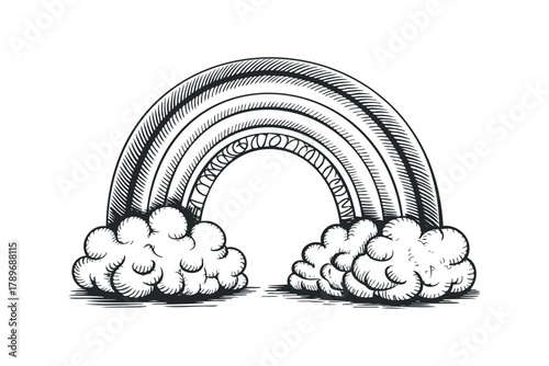 Arching Rainbow and Clouds Line Art