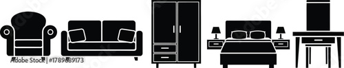 Furniture icons vector set home interior design and decoration item