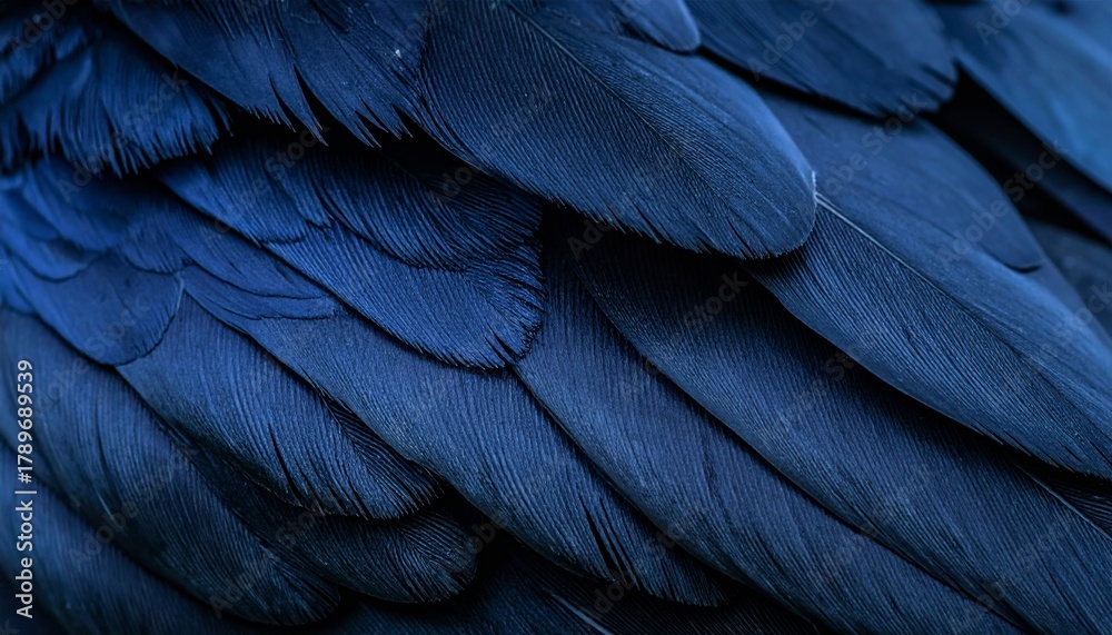 Obraz premium A macro close-up of blue and black bird feather patterns creating a striking natural texture and abstract wallpaper detail