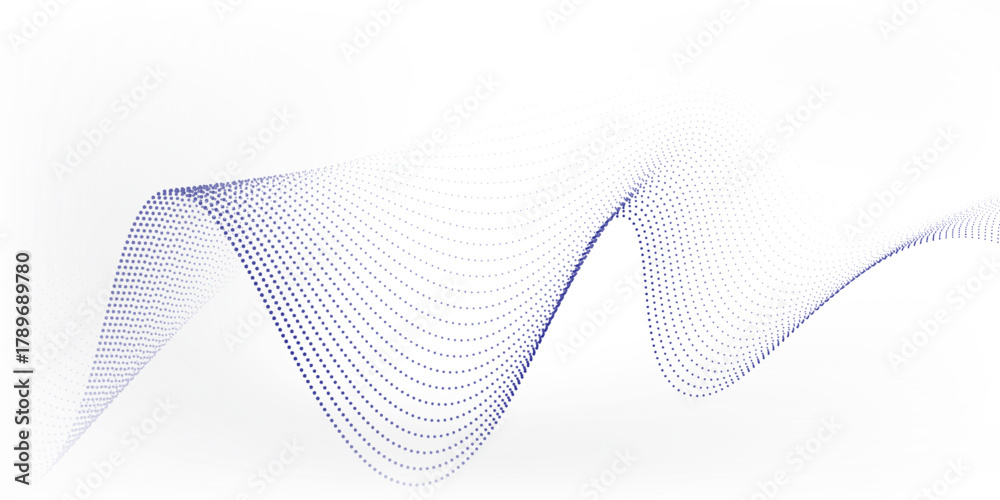 Fototapeta premium Wave line of flowing particles abstract vector background, smooth curvy shape dots fluid array. shape illustrations