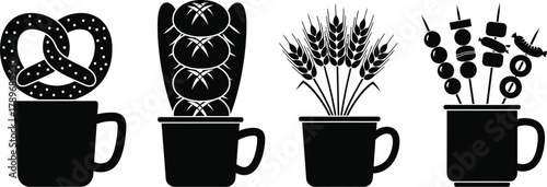 Oktoberfest food and drink vector illustration black and white art