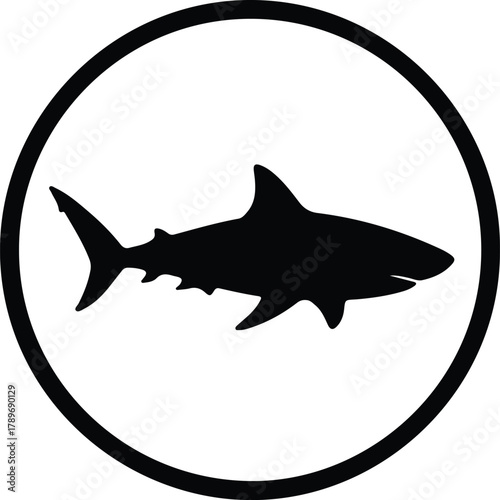 Illustration Great white shark silhouette in black circle vector