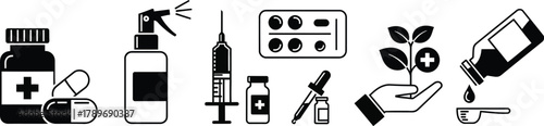 Pharmacy and medicine vector icons set healthcare and medical line art
