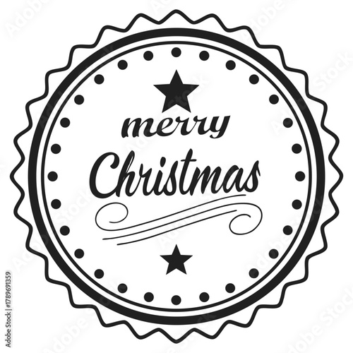 Minimal black badge vector with “Merry Christmas” uppercase text and star icon — ideal for story posts, stickers, logos and modern holiday graphics.