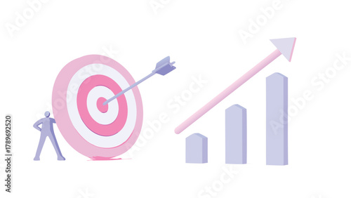 Precision target with multiple arrows hitting the bullseye symbolizing achievement accuracy and successful outcomes in a vibrant colorful design