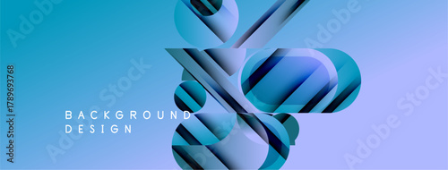 Abstract geometric shapes create dynamic background. Blue hues dominate, offering modern visual appeal. Design suggests depth, movement.