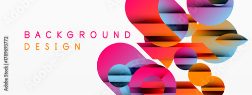 Abstract colorful circles overlap white space. Modern design elements create dynamic visual impact. Bright hues dominate composition.