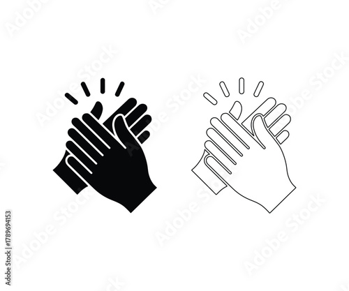 Minimal pairs of hands clapping in black and white outline style