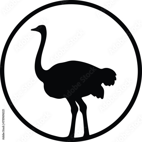 Illustration Ostrich bird abstract logo circle silhouette vector