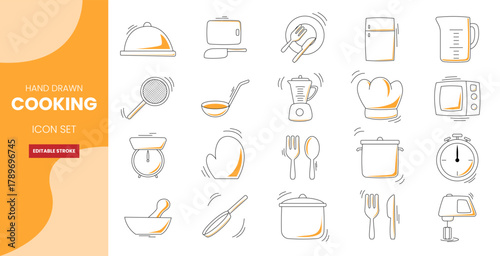 hand drawn Cooking icon set with editable stroke