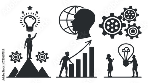 Dynamic business silhouette collection showcasing innovation, teamwork, and growth achieving success