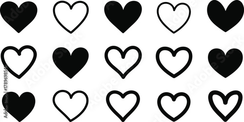 Heart pattern grid with alternating solid and outlined shapes in black and white