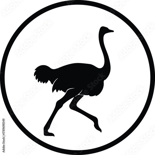 Illustration Running ostrich bird inside circle simple logo silhouette vector