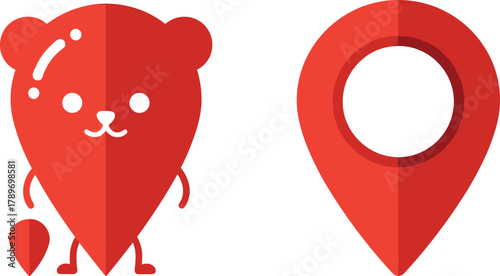 Cute bear map pin icon and location marker flat vector illustration