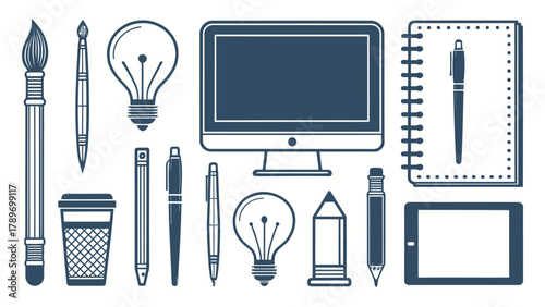 Dynamic silhouette of creative tools and office essentials for modern design and productivity inspiration