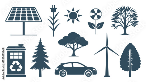 Captivating silhouette collection for eco friendly design projects, representing sustainability and nature