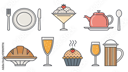 Delightful food and drink silhouette icons showcasing culinary enjoyment and hospitality