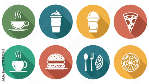 Delicious food and drink icons silhouette for modern cafe, restaurant, and culinary designs