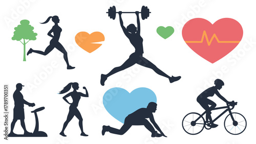 Dynamic fitness silhouette collection celebrating healthy active lifestyles and wellness goals