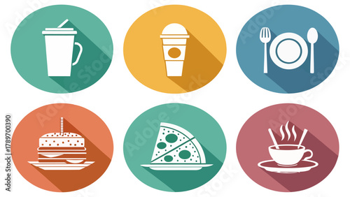 Dynamic food and drink silhouette icons for modern restaurant branding and digital menus